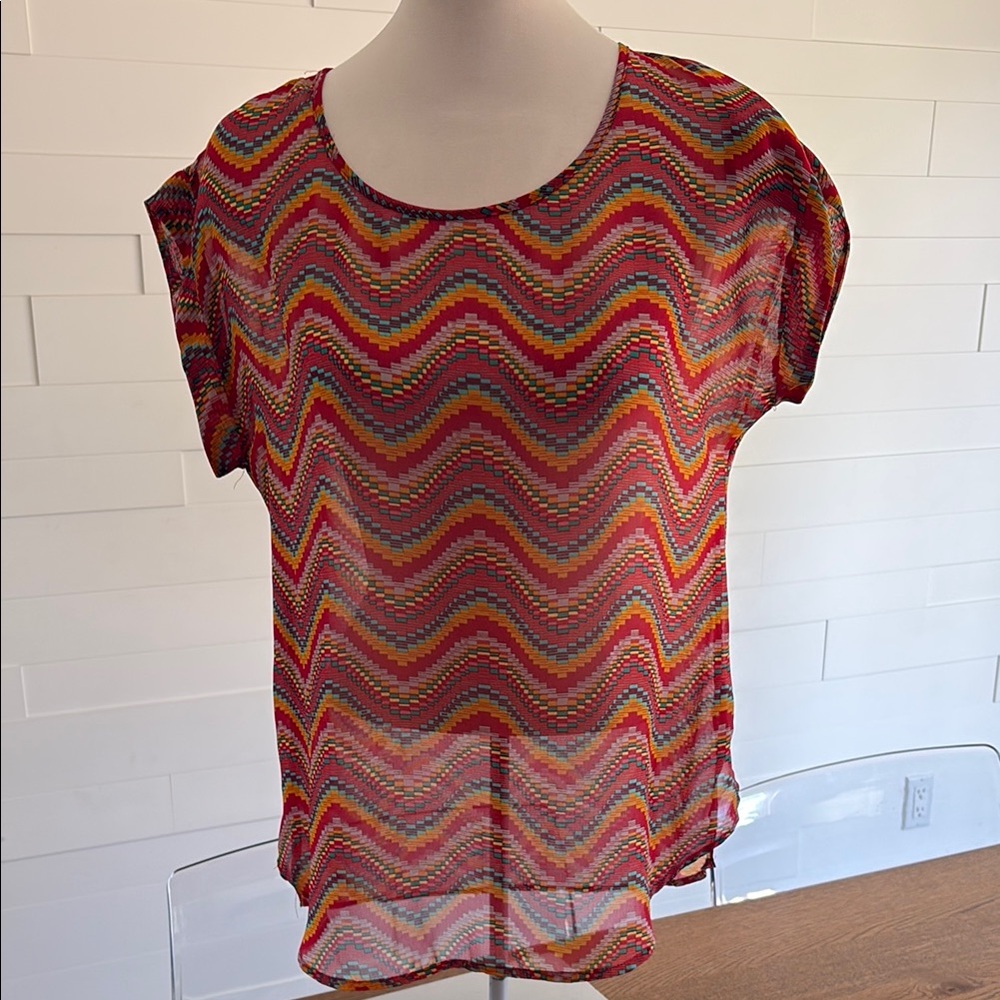 S Anthropologie-Daniel Rainn Sheer Multicolour Chevron Women's Top